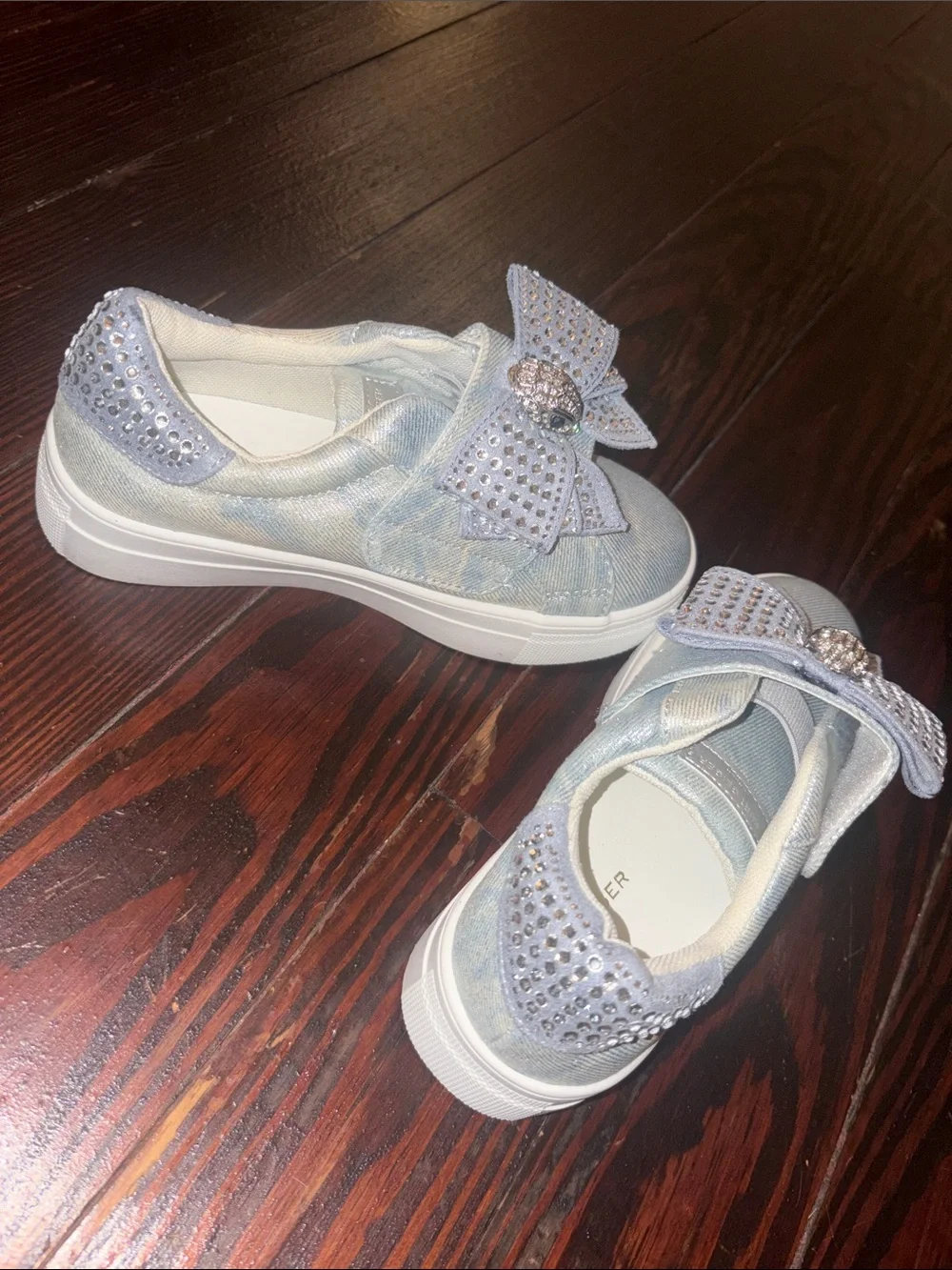 Kurt Geiger Kids Pale Blue Bow Slip-On Sneakers with Crystal Bee